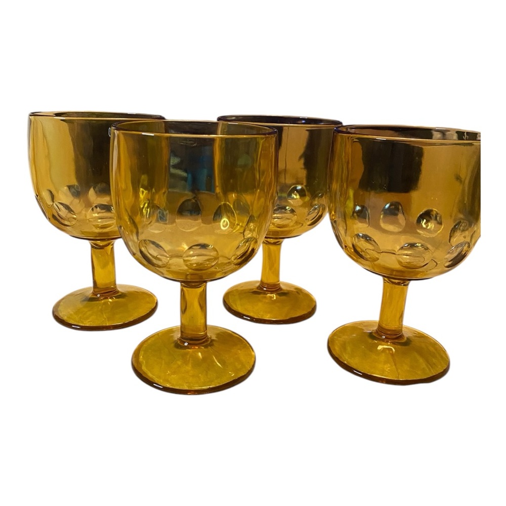 Vintage Bartlett Amber Glass Goblet Set of 4